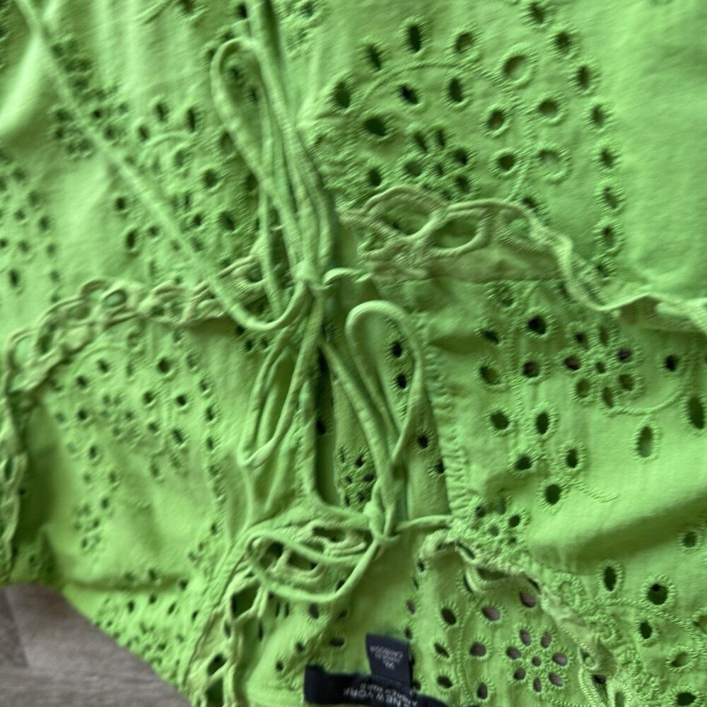 Marc New York 100% Cotton Sz XL Eyelet Boho Fairycore Romantic Blouse Lime Green - Picture 16 of 16